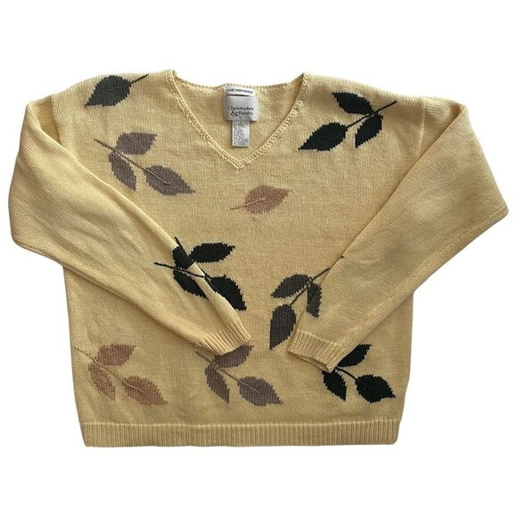 VINTAGE 90s Hand Embroidered Christopher & Banks Embroidered Leaf Sweater - Picture 2 of 6